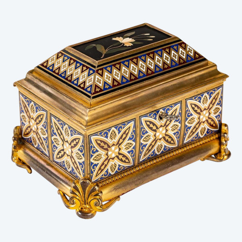 Boite à Bijoux En Bronze cloisonné et Doré avec Micromosaique Fin XIXème Siècle