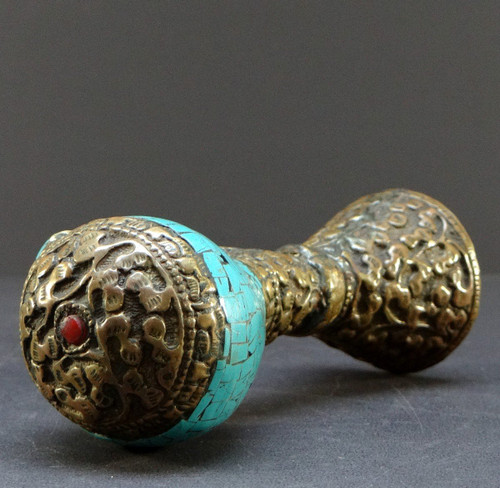 Tibet, Beginning Of The 20th Century, Seal (Stamp) In Embossed Copper And Turquoise On The Base Of A Shell (conch).