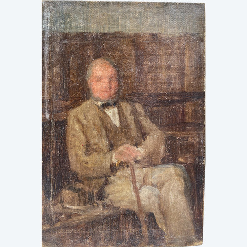 Scuola impressionista inglese 1890 circa - Ritratto di uomo con cappello e bastone