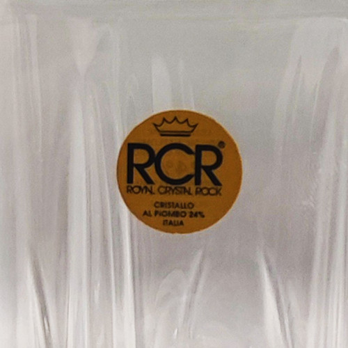1970 Magnifique carafe en cristal avec 2 verres en cristal par RCR. Fabriqué en Italie