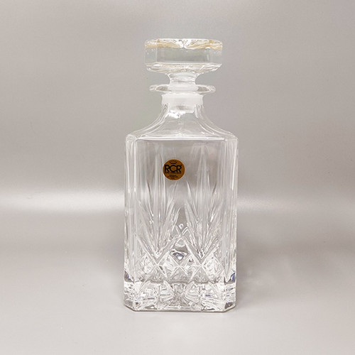 1970 Magnifique carafe en cristal avec 2 verres en cristal par RCR. Fabriqué en Italie