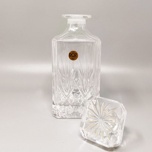 1970 Magnifique carafe en cristal avec 2 verres en cristal par RCR. Fabriqué en Italie