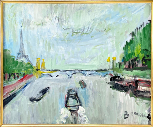 Mario Bonamici (1912-2002), Painting View Of Paris The Seine Pont Alexandre III 1970