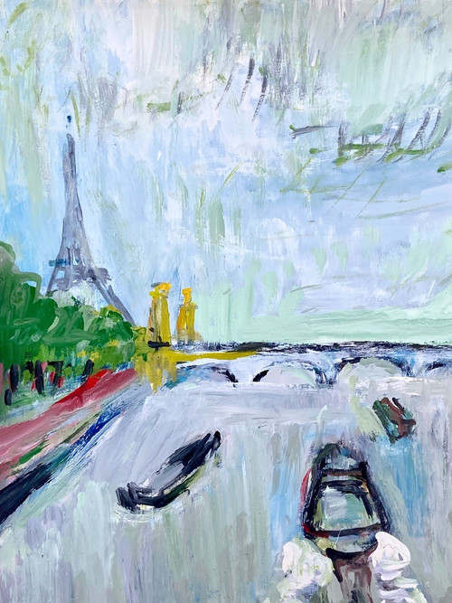Mario Bonamici (1912-2002), Painting View Of Paris The Seine Pont Alexandre III 1970