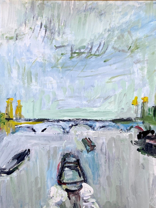 Mario Bonamici (1912-2002), Painting View Of Paris The Seine Pont Alexandre III 1970