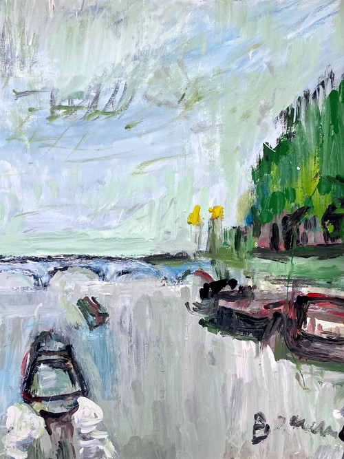 Mario Bonamici (1912-2002), Painting View Of Paris The Seine Pont Alexandre III 1970