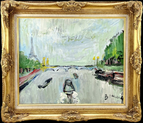 Mario Bonamici (1912-2002), Painting View Of Paris The Seine Pont Alexandre III 1970