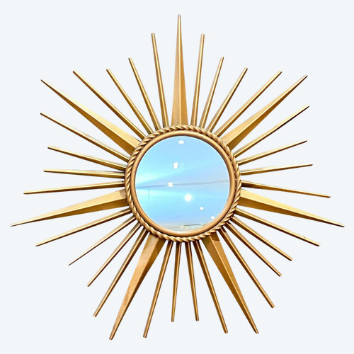 France, Années 1960, Miroir En Métal Doré De La Maison Chaty à Vallauris.