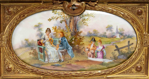 Importante Paire De Coffrets A Bijoux En Bronze Doré Et Plaques En Porcelaine XIXème Siècle