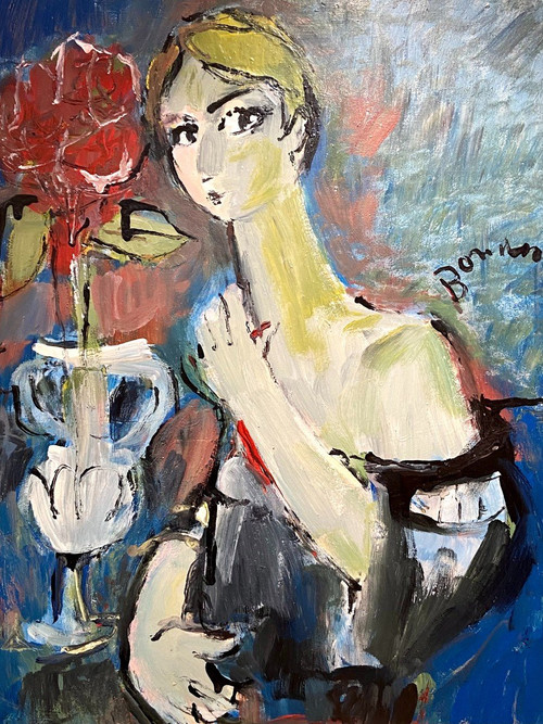 Mario Bonamici (1912-2002), Young Elegant Painting a La Fleur Rouge.
