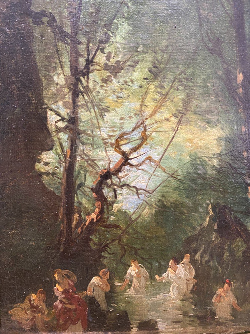 Scuola francese del XIX secolo - Bagnanti nel sottobosco