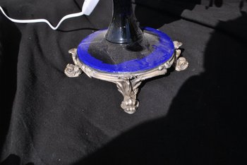 Pair Of Blue Blown Glass And Bohemian Crystal Lamp XIX or XX