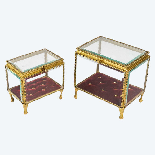 Two Glass And Brass Jewelry Boxes 20th Century