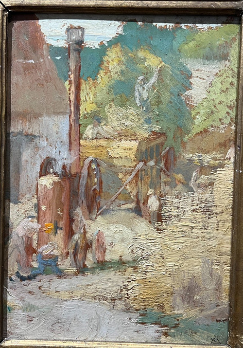 Französische Impressionistenschule – Feldarbeit, ca. 1890 – Monogramm zur Identifizierung