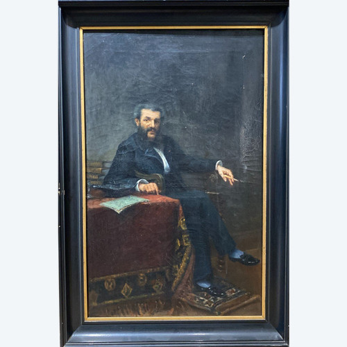 Französische Schule – Porträt eines Dandy mit einer Zigarette, 1885 – Spuren der Unterschrift