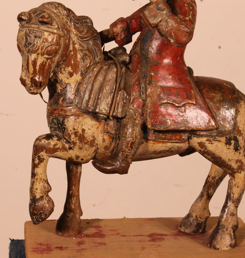 Cavaliere In Legno Intagliato - 18° Secolo