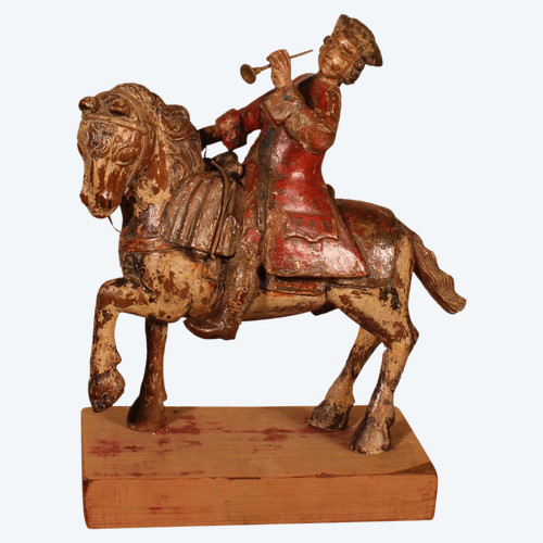 Cavalier En Bois Sculpté-18° Siècle