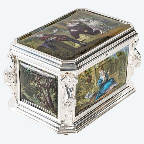 Jewelry Box In Enamel And Silver Bronze Late Nineteenth Century