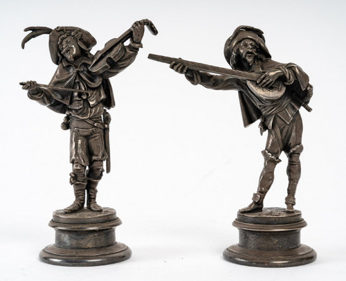 Coppia di sculture in bronzo argentato del XIX secolo