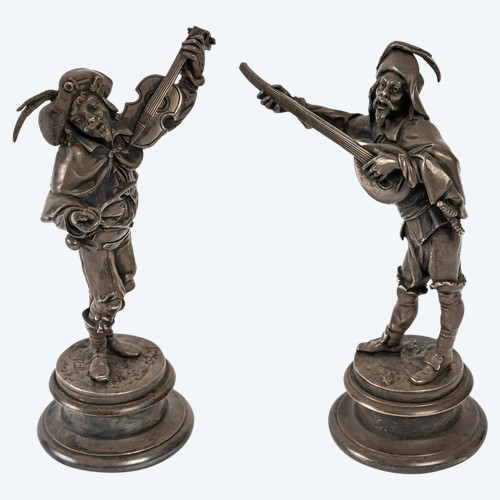 Coppia di sculture in bronzo argentato del XIX secolo