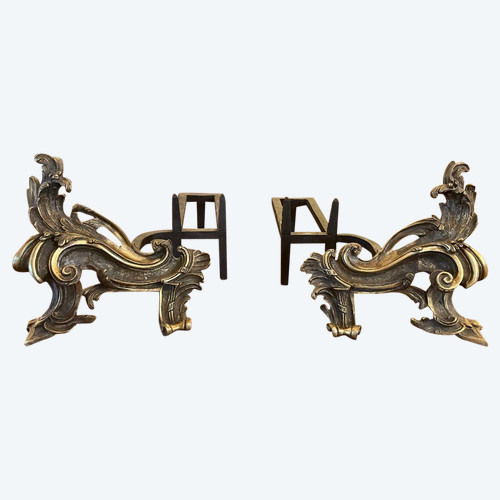Pair Of Andiron Louis XV In Bronze -19 ° Century
