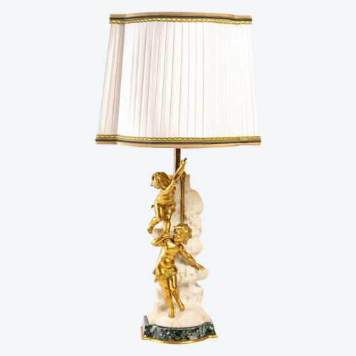 Lampada in bronzo dorato e marmo bianco Fin XIXème Siècle