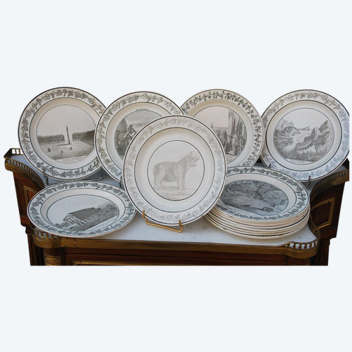 Set Of 14 Creil And Motereau Plates 19th century