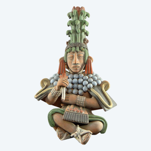 Messico, anni '60/'70, grande statua di dio azteco in terracotta policroma.