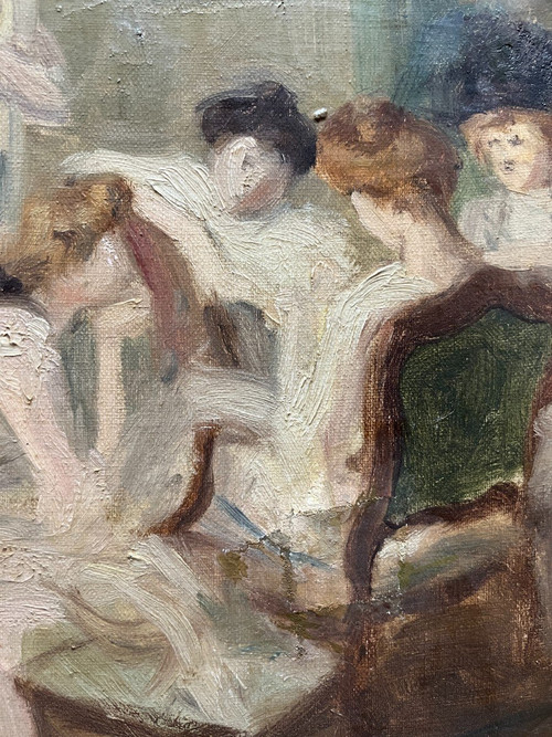 French Or English School - Elegantes Au Salon, Circa 1900 - 1910 - J.A.W?