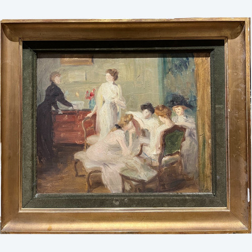 French Or English School - Elegantes Au Salon, Circa 1900 - 1910 - J.A.W?