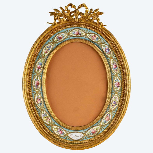 Grand Cadre Photo En Bronze et émail De Forme Ovale Fin XIXème Siècle