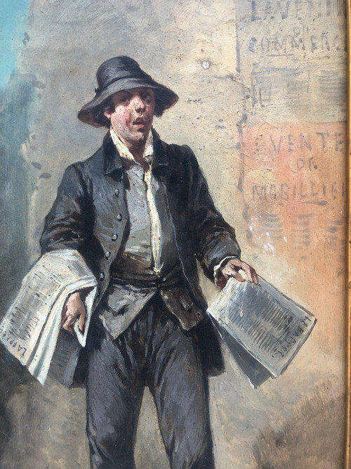 Léonard Saurfelt ( Circa 1840 - ? ) Le Vendeur De Journaux, Vers 1870