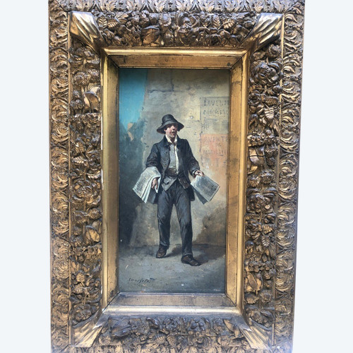Léonard Saurfelt ( Circa 1840 - ? ) Le Vendeur De Journaux, Vers 1870