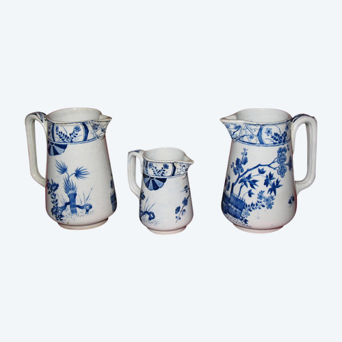 3 pichets pots à lait en faïence de Creil et Montereau décor Japon époque 19ème 