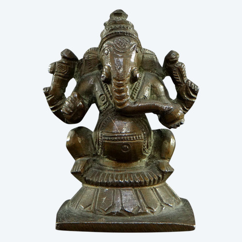 Inde, XIXème Siècle, Ancienne Petite Statue De Ganesh En Bronze.