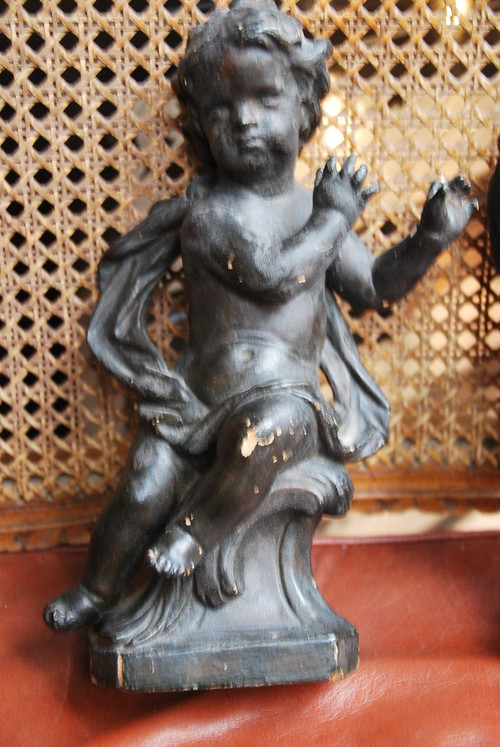 Pair Of 18th Century Wooden Putti Musicians