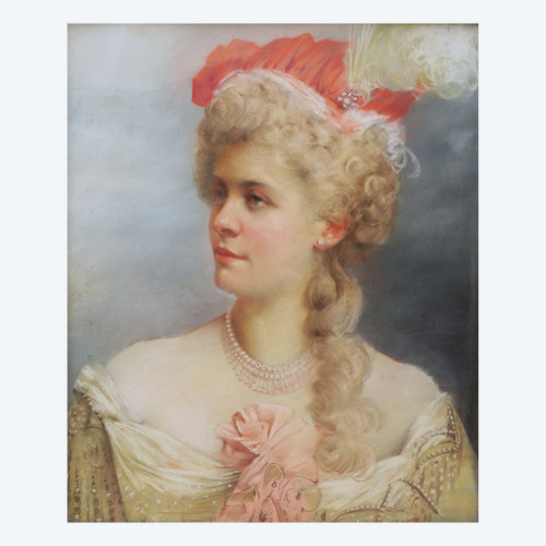 François BRUNERY, Portrait de femme au chapeau