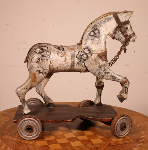 Cheval En Bois Polychrome Du 19° Siècle