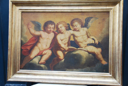 Huile Sur Toile Trois Putti , Italie XVIIIe siècle