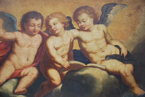 Huile Sur Toile Trois Putti , Italie XVIIIe siècle