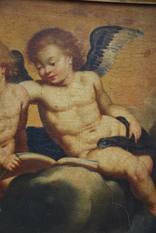 Huile Sur Toile Trois Putti , Italie XVIIIe siècle