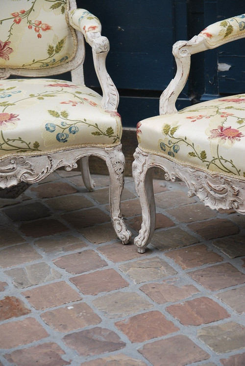 Paire D Importants Fauteuils à Dossier Plat XVIIIe siècle