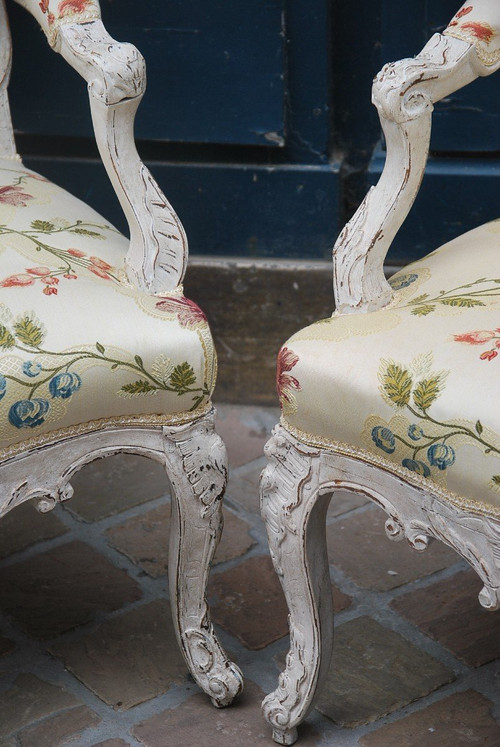 Paire D Importants Fauteuils à Dossier Plat XVIIIe siècle