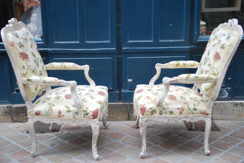 Paire D Importants Fauteuils à Dossier Plat XVIIIe siècle