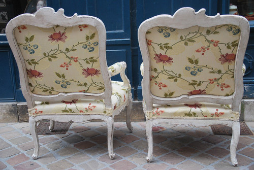 Paire D Importants Fauteuils à Dossier Plat XVIIIe siècle