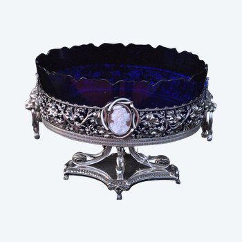 Blue Crystal And Silver Metal Glass Bucket With Lion And Cameo XIX