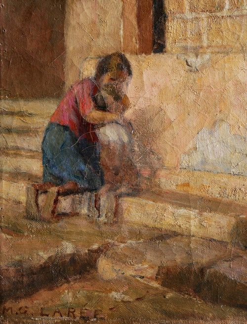 Marc Antoine Gustave LARÉE, Frau und ihr Kind in der Kirche San Pietro in Toscanella
