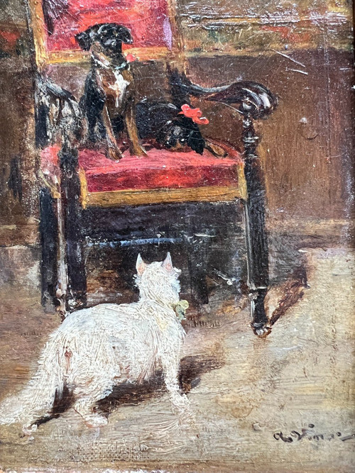 Auguste Vimar (1851-1916) - Between Cat And Dogs, Circa 1890