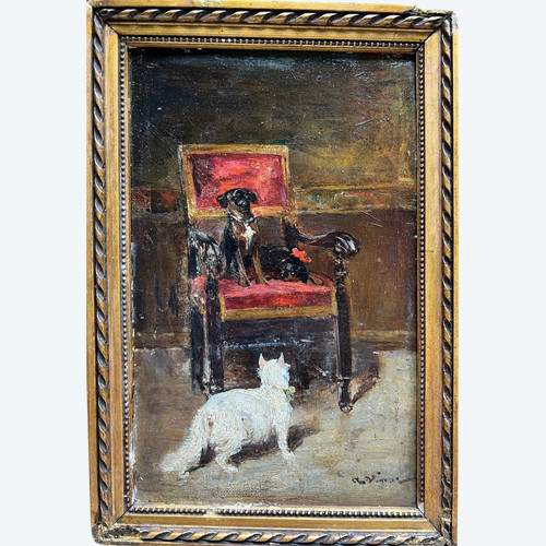 Auguste Vimar (1851-1916) - Between Cat And Dogs, Circa 1890