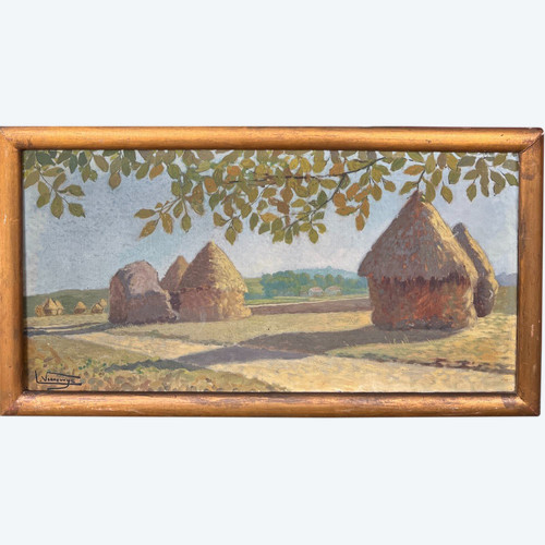 Eugène Verdevoye (1856-1926) - Landscape With Haystacks, Circa 1920